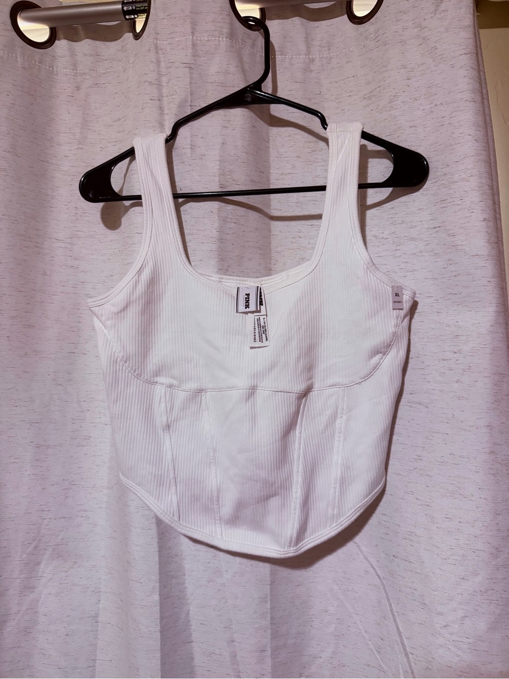 PINK Victoria's Secret White Ribbed Crop Tank